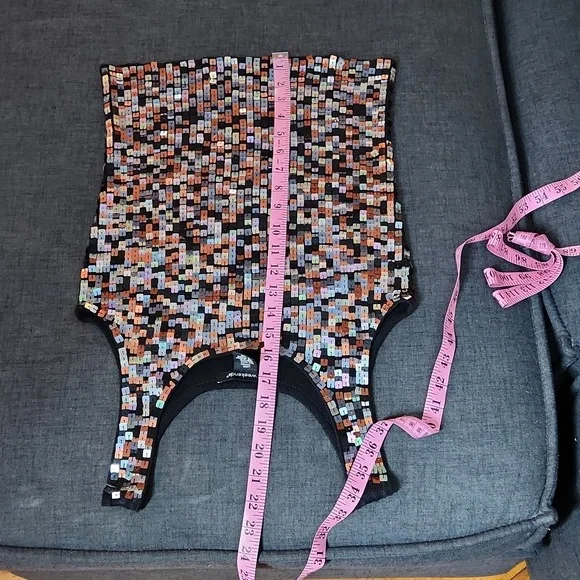 Black Y2K Sequined Scoop Neck Sleeveless Tank Top SzL - Picture 7 of 7